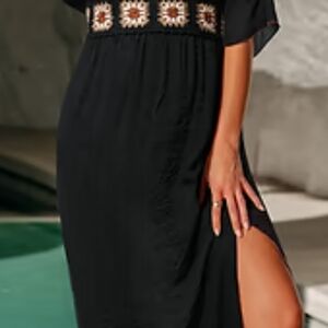 Cupshe Black Swim Coverup with Tan Accents
